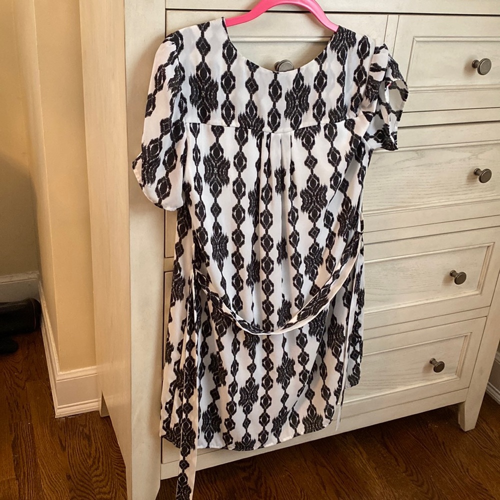 White Aqua dress with black print